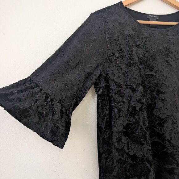 Ann Taylor Tops - Ann Taylor Factory Velvet Burnout Top Women's Lg Bell Sleeve Black Floral Witchy